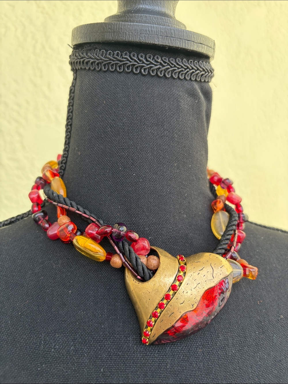 Chico's Red and Amber Heart Pendant Necklace